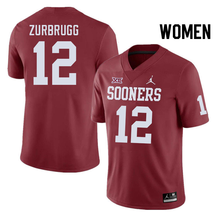 Women #12 Brendan Zurbrugg Oklahoma Sooners College Football Jerseys Stitched-Crimson